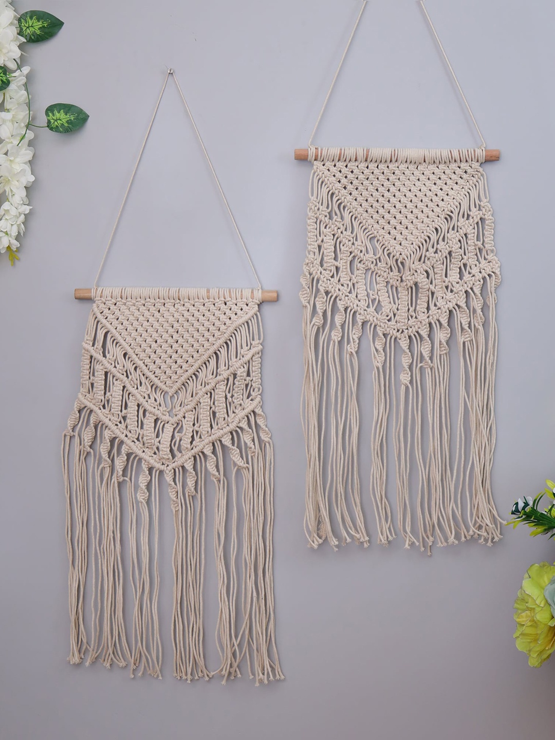 

Homesake Set Of 2 Beige Macrame Wall Hanging Tapestry Tassel Home Decor