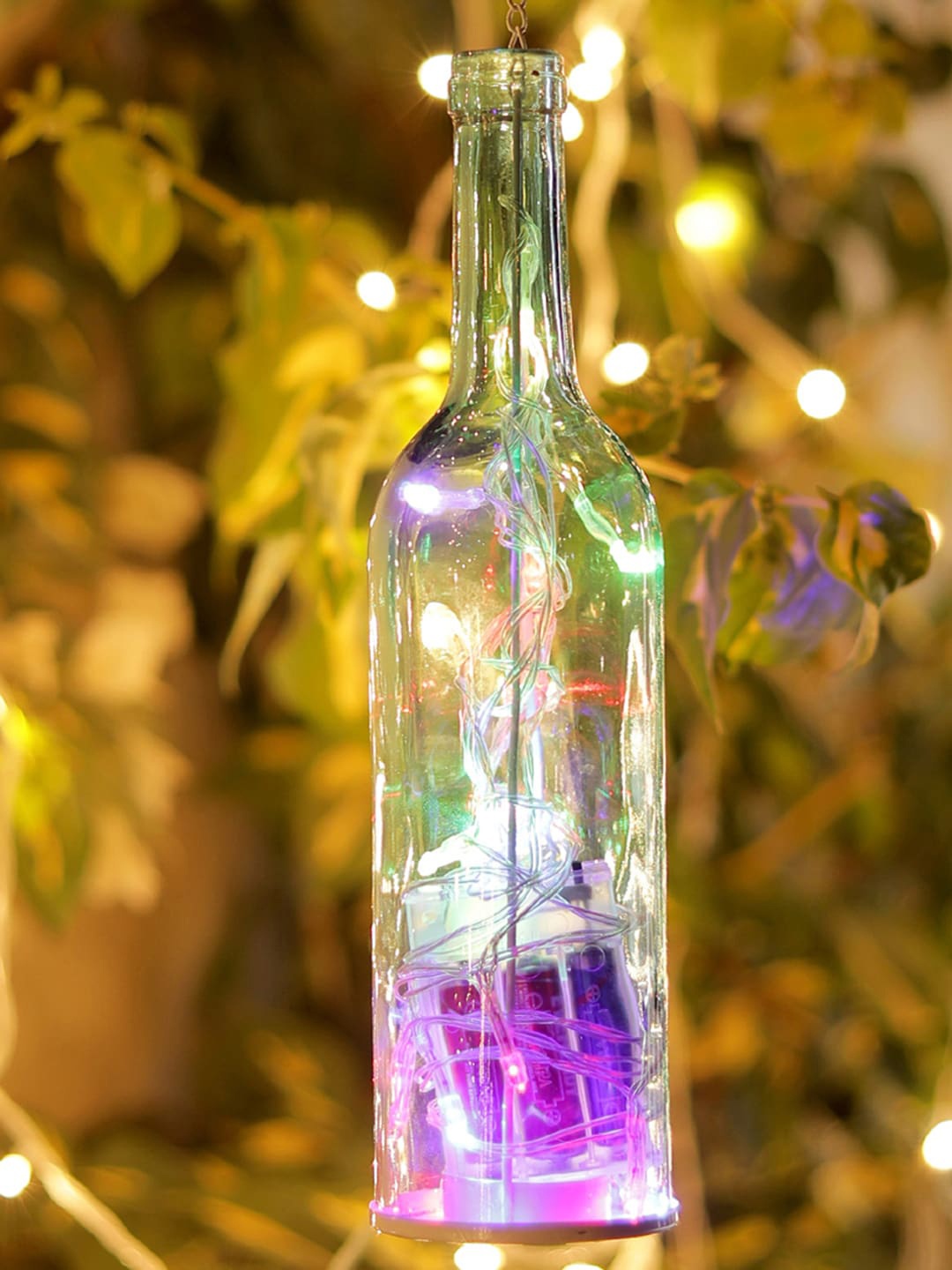 

Aapno Rajasthan Blue Transparent Bottle-shaped Hanging Tealight Holder