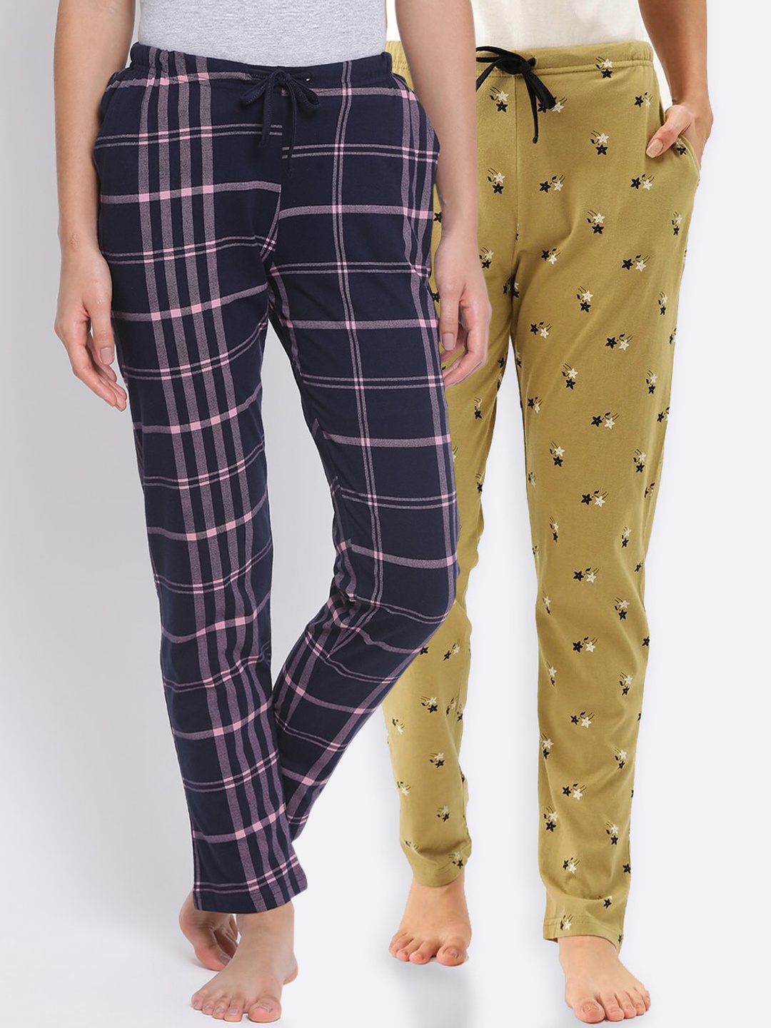 

Kanvin Women Navy Blue & Green Set of 2 Lounge Pants