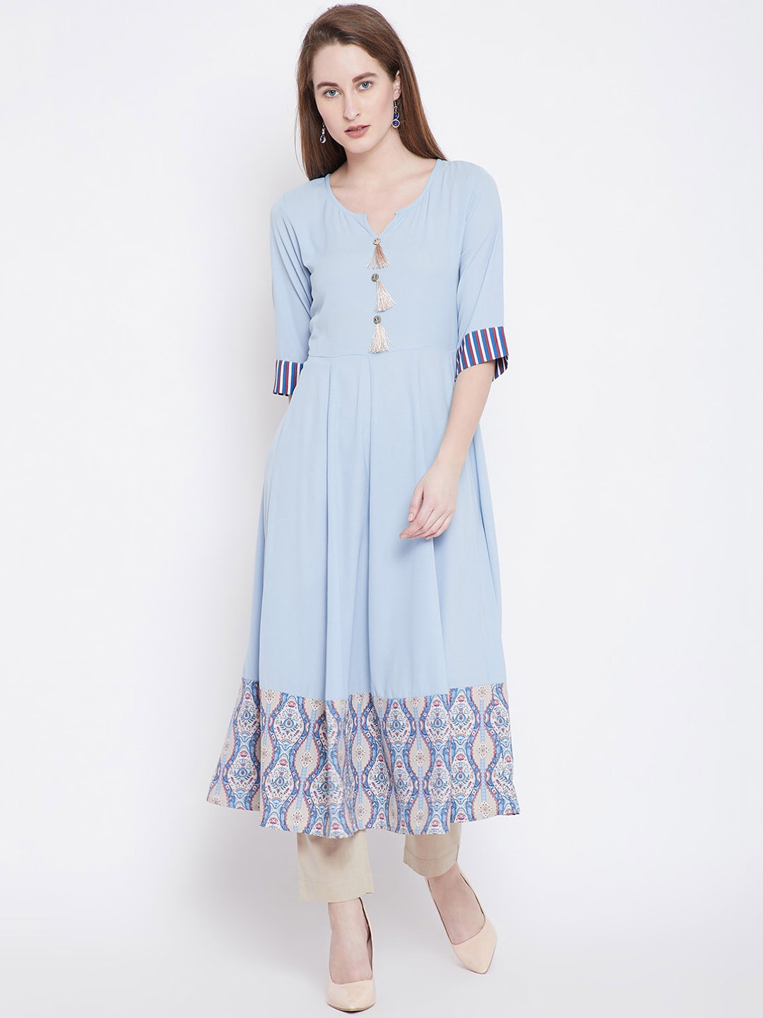 

One of a Kind Women Blue & Beige Printed Anarkali Kurta