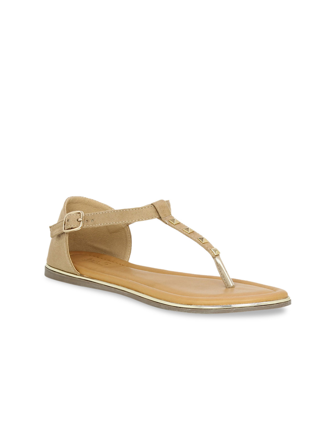 

Inc 5 Women Beige Solid T-Strap Flats