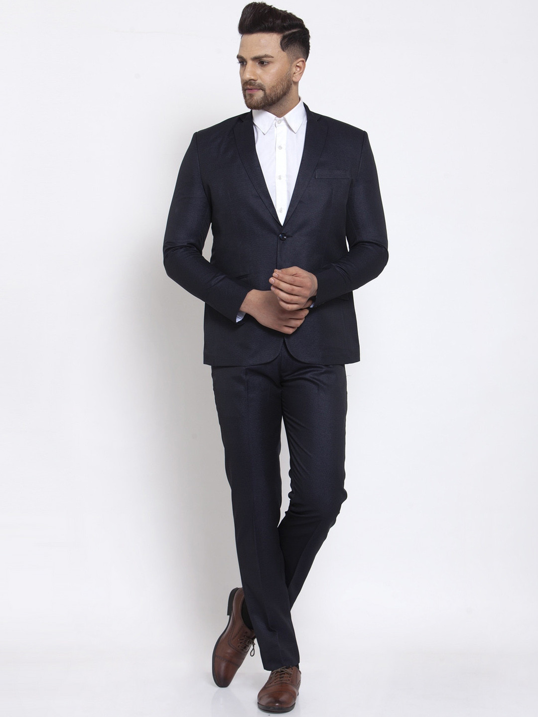 

Wintage Men Navy Blue Solid Single-Breasted Two-Piece Formal Suit