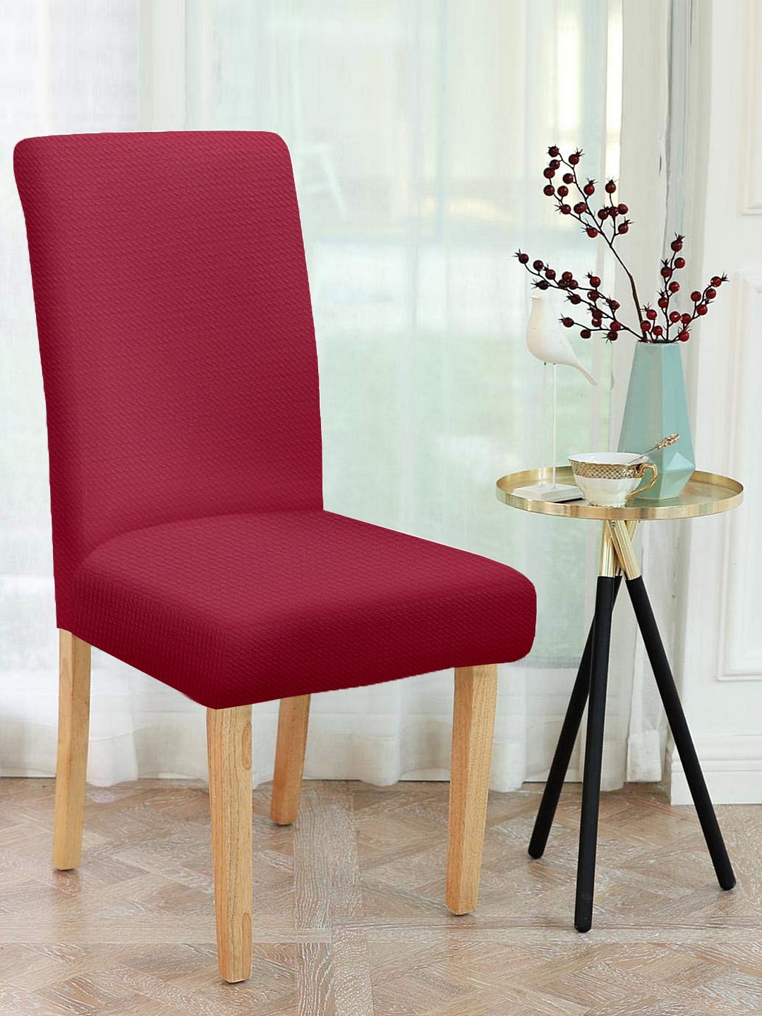 

Cortina Set Of 8 Maroon Self Design Chair Covers