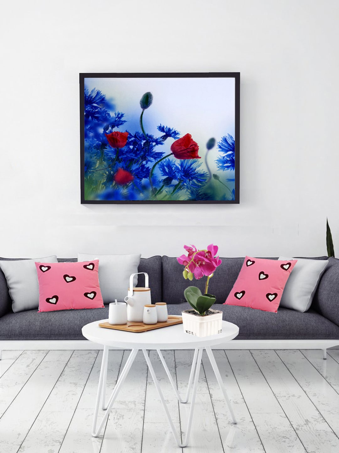 Aapno Rajasthan Blue & Red Floral Canvas Painting