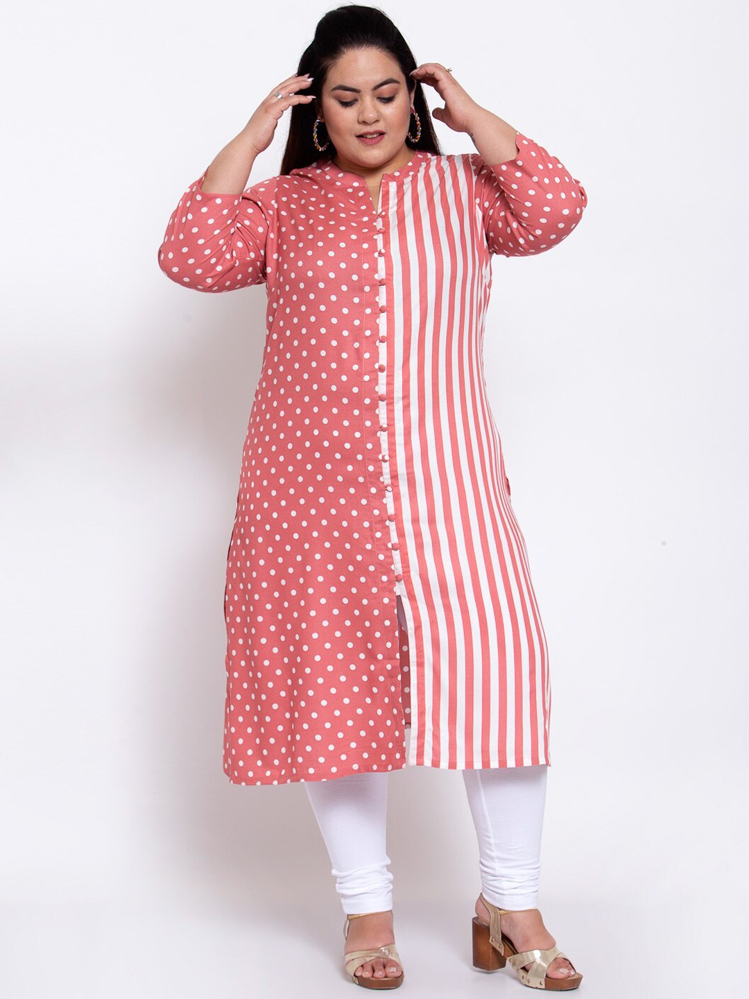 

plusS Women Coral Pink Printed Kurta