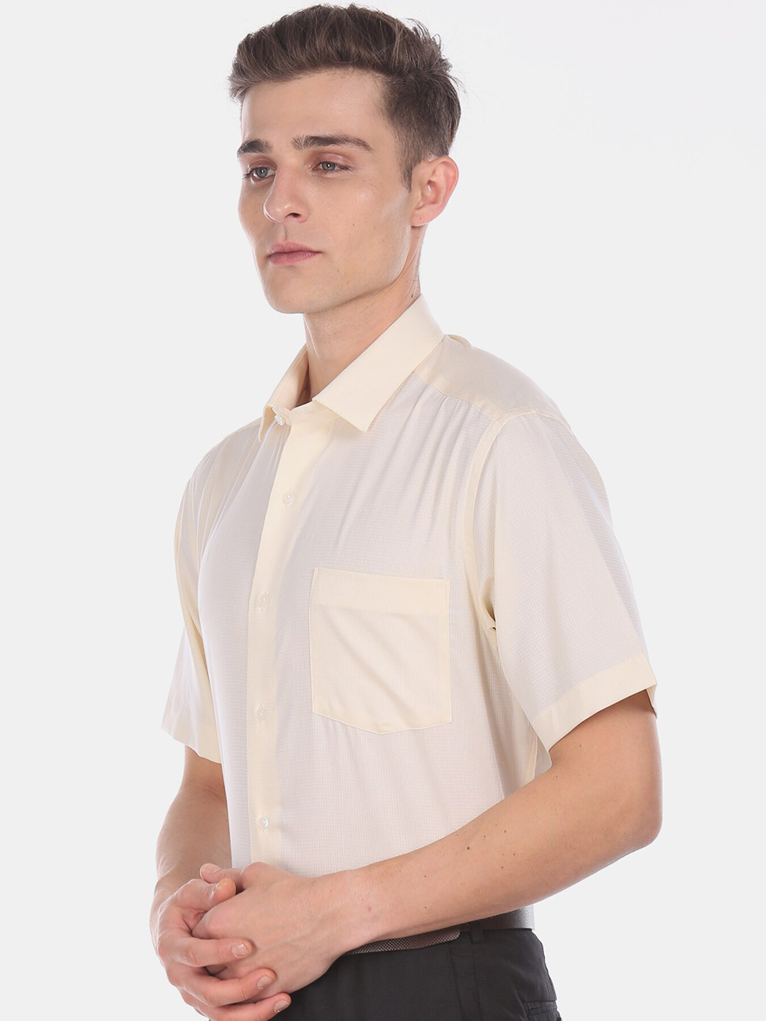 

Arrow Men Cream-Coloured Regular Fit Self Design Pure Cotton Formal Shirt
