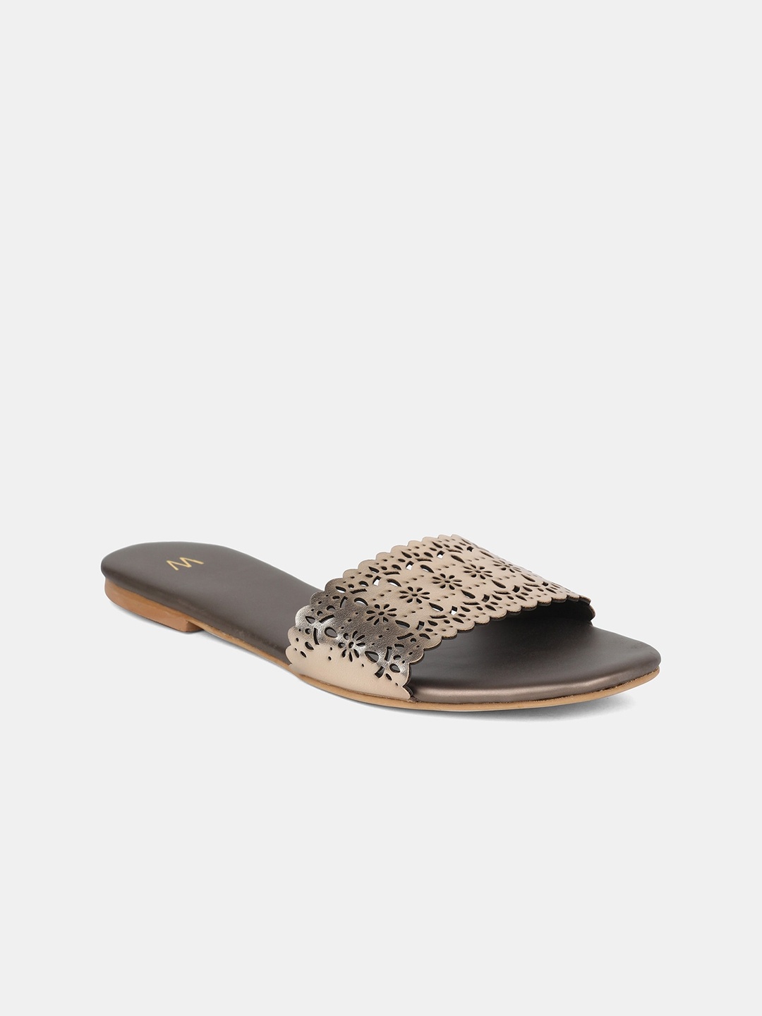 

W Women Gold-Toned Laser Cut PU Open Toe Flats