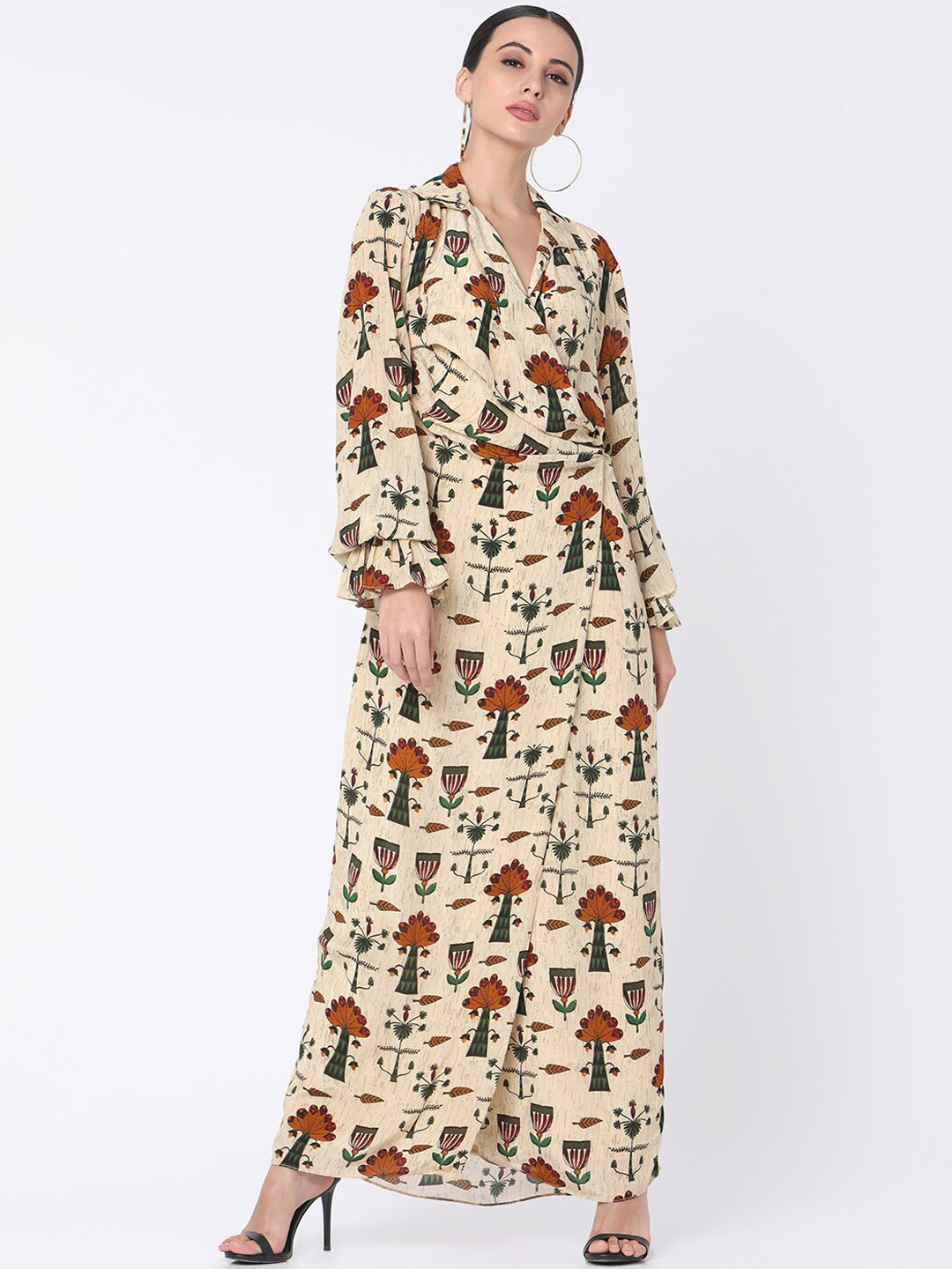 

Masaba Women Beige & Rust Orange Rajasthan Printed Maxi Wrap Dress