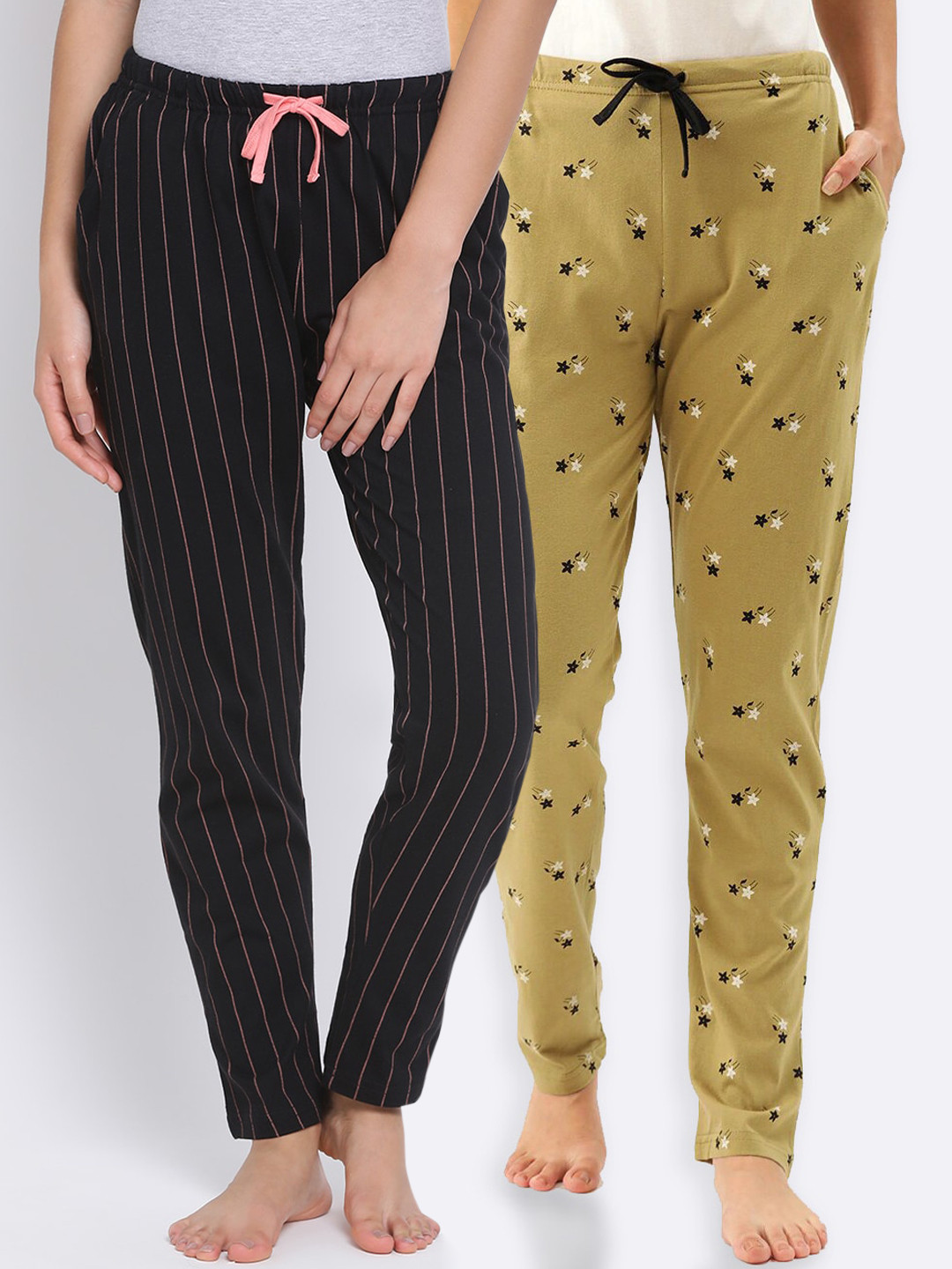 

Kanvin Women Pack of 2 Pure Cotton Lounge Pants, Mustard
