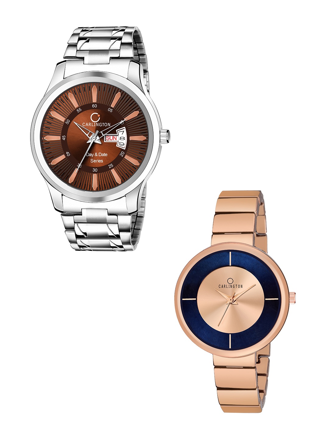 

CARLINGTON His & Her Brown & Rose Gold Analogue Watch Gift Set