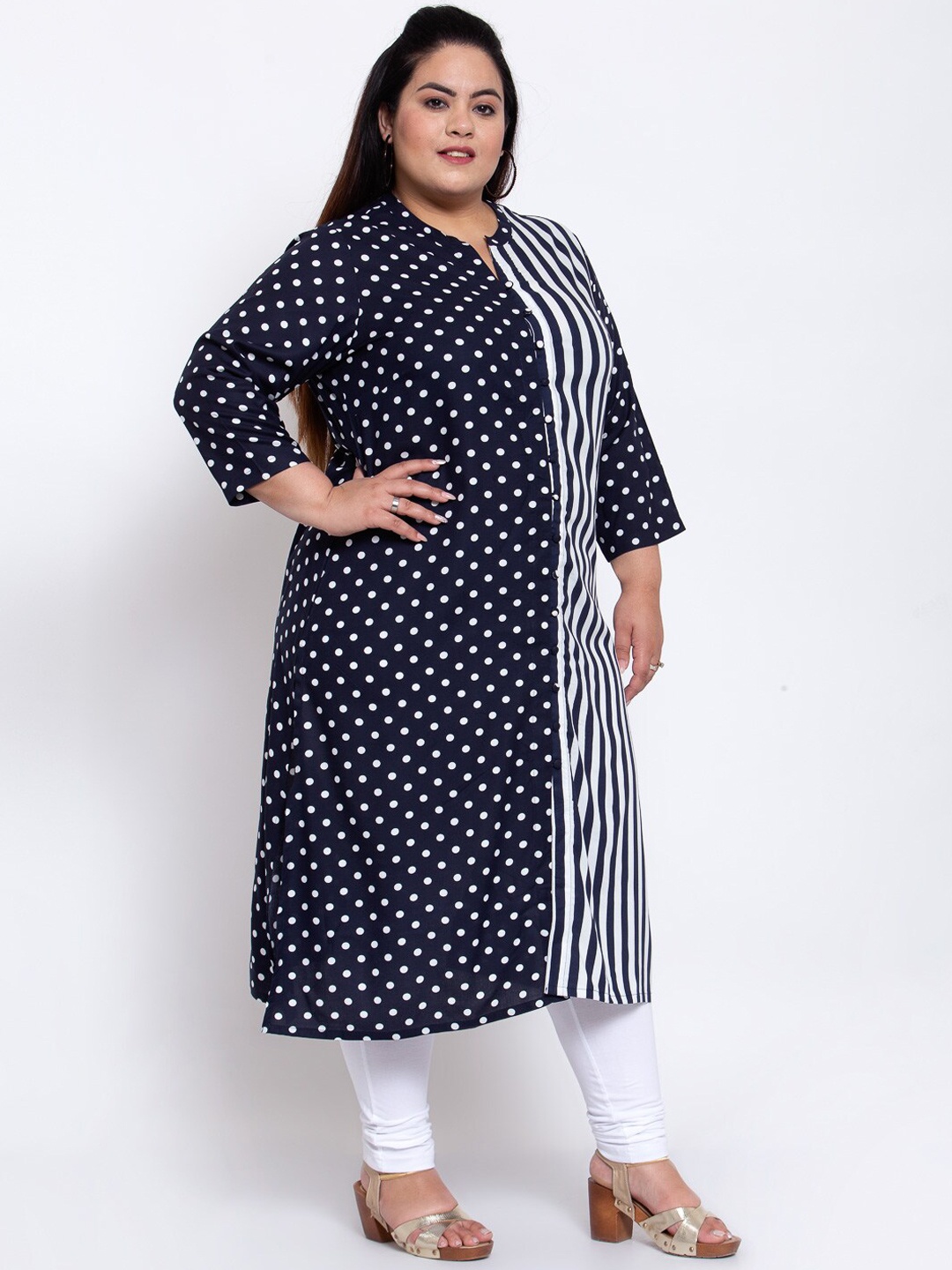 

plusS Women Navy Blue Printed Kurta