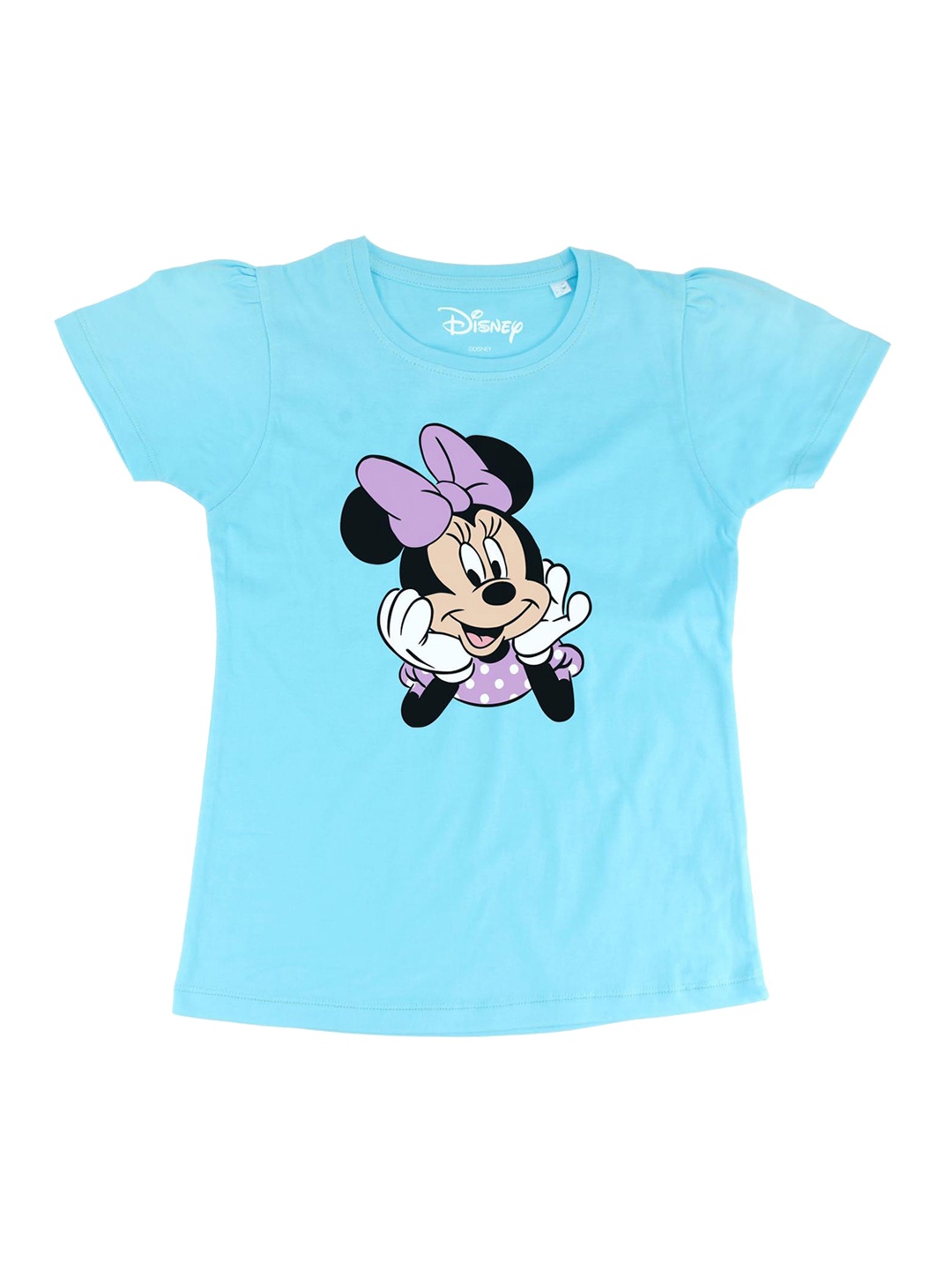 

Minnie Girls Blue Minnie Mouse Printed Round Neck T-shirt