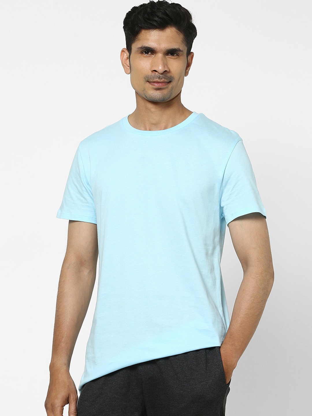 

NYAMBA By Decathlon Men Blue Solid Pure Cotton Pilates T-shirt