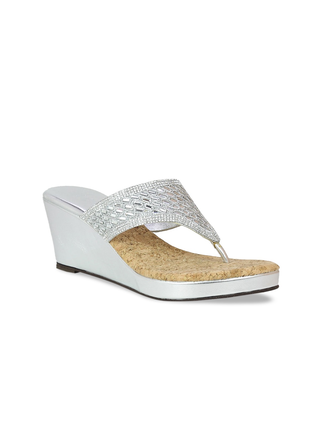 

Inc 5 Women Silver-Toned Woven Design Sandals