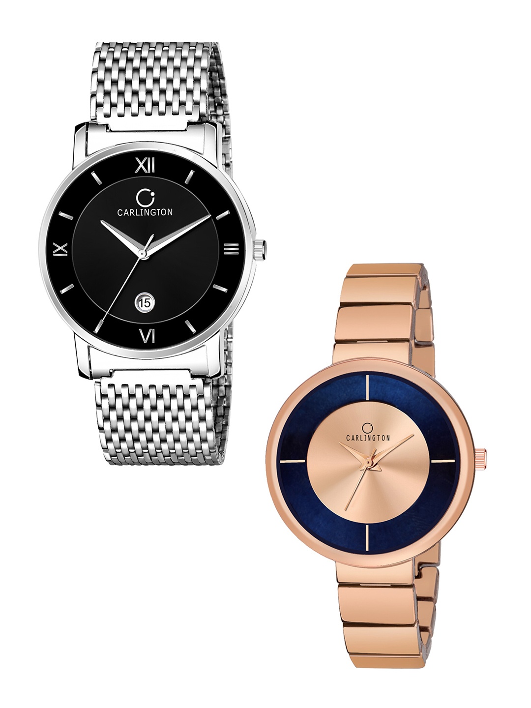 

CARLINGTON His & Her Black & Rose Gold Analogue Watch Gift Set