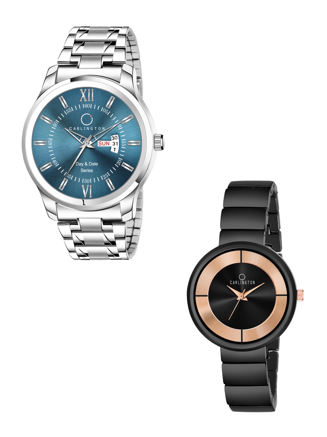 

CARLINGTON His & Her Blue & Black Analogue Watch Gift Set