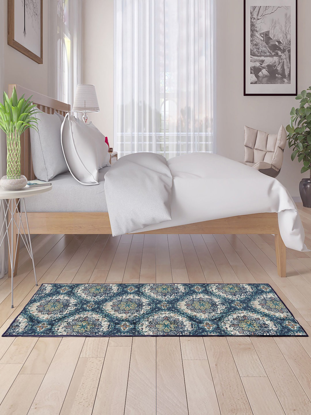 Status Blue & Green Printed Rectangular Bed Runner