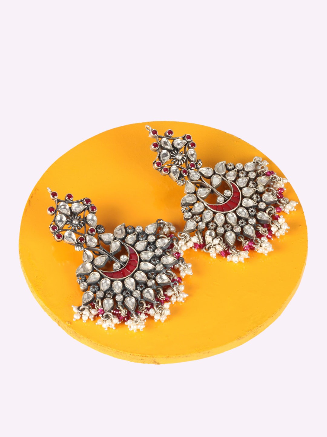 

SANGEETA BOOCHRA Silver-Toned Kundan Studded Classic Drop Earrings