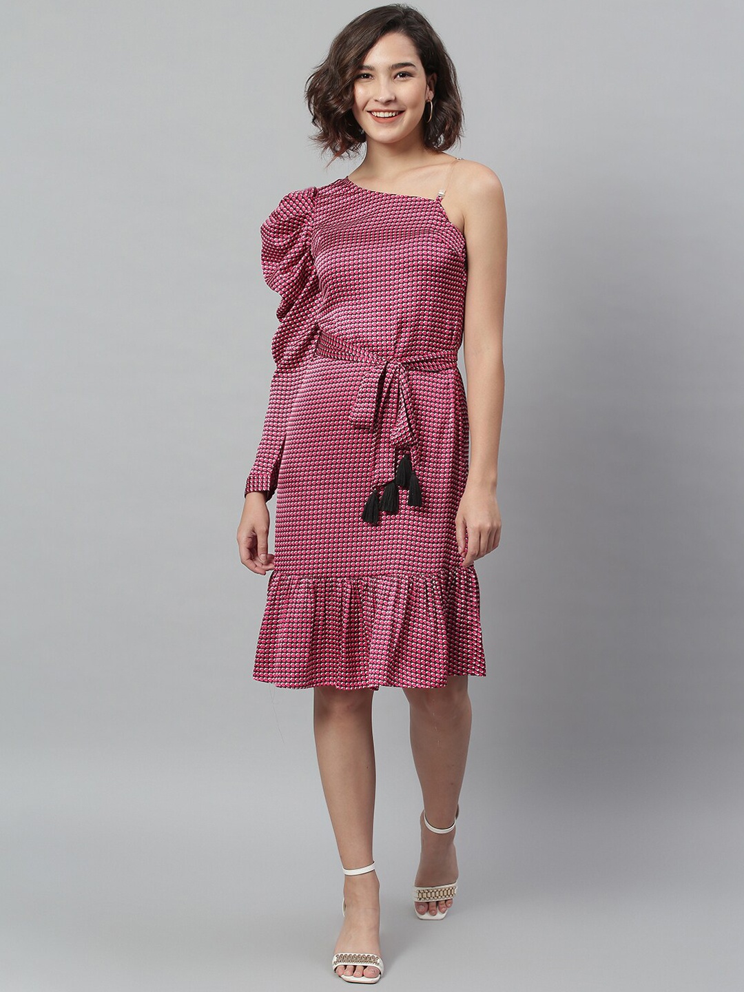 KASSUALLY Pink Satin A-Line Dress