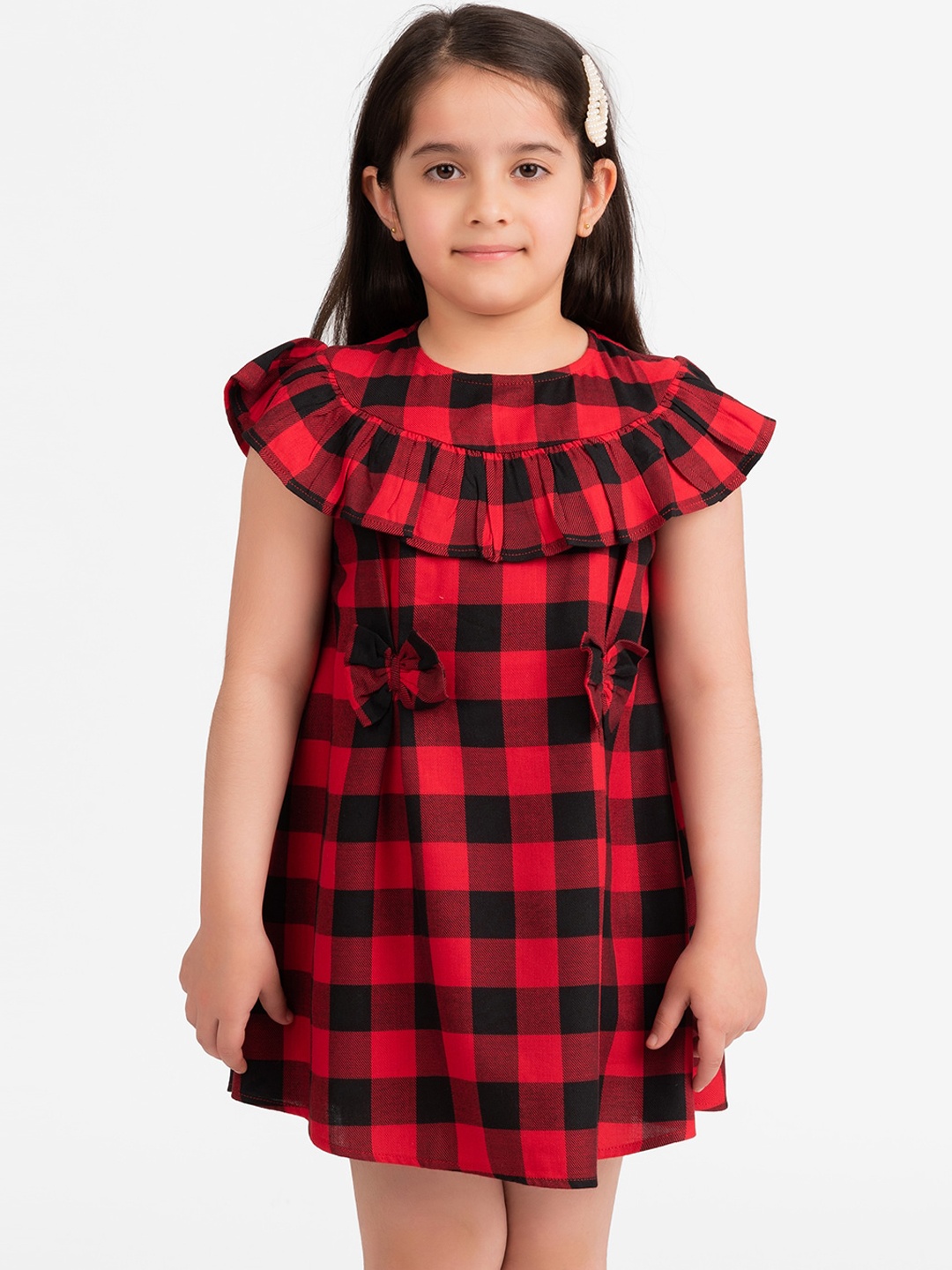 

KIDKLO Girls Red Checked A-Line Dress