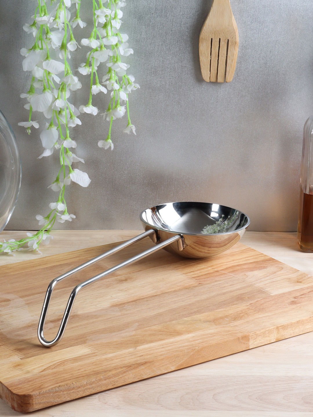 

INCRIZMA Steel-Toned Solid Stainless Steel Tadka pan With Long Handle