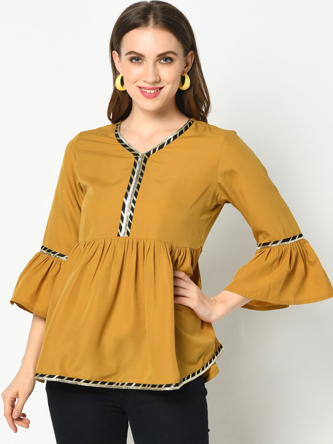 

Azira Mustard Bell Sleeves A-Line Top
