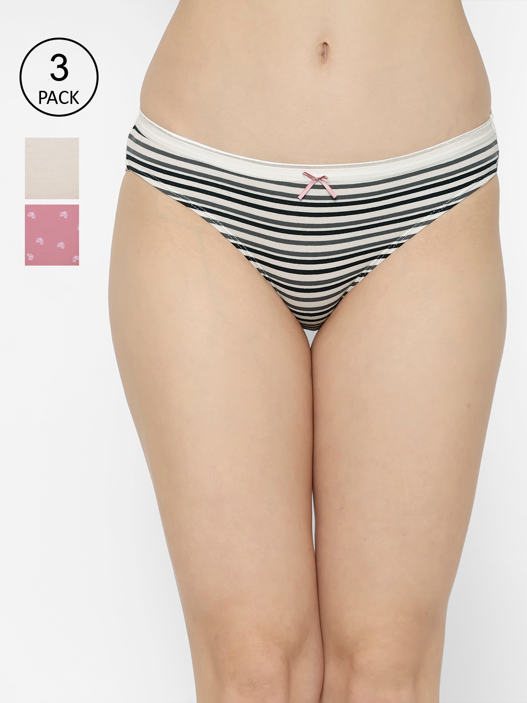 

SOIE (Pack of 3) Mid Rise Medium Coverage Solid and Printed Cotton Stretch Briefs, White