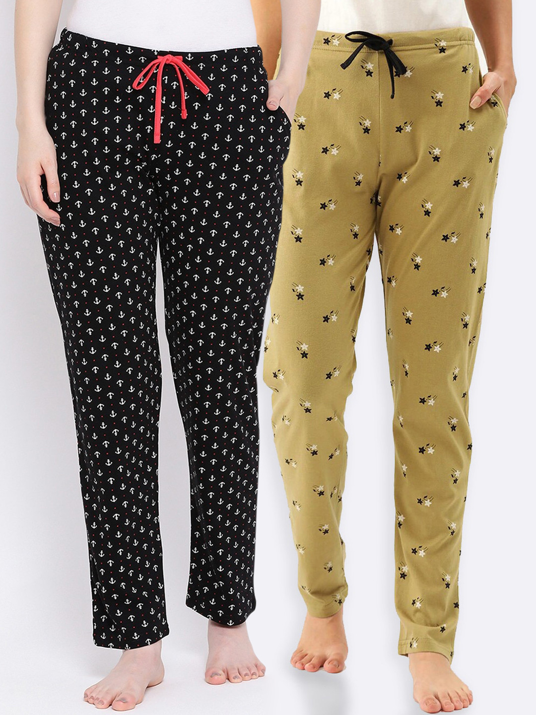

Kanvin Women Pack Of 2 Printed Lounge Pants, Black