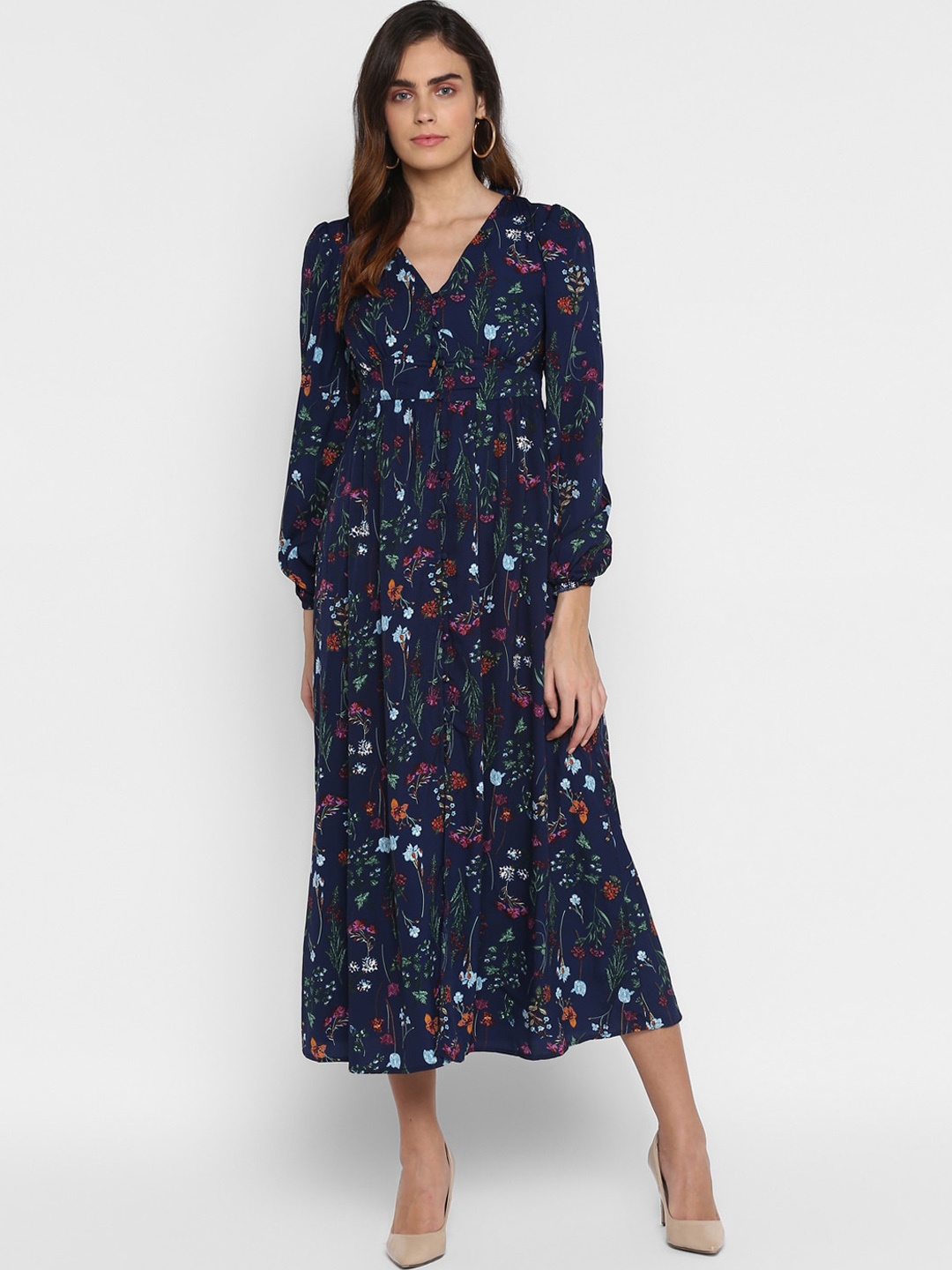 

HOUSE OF KKARMA Women Navy Blue Printed Fit and Flare Dress