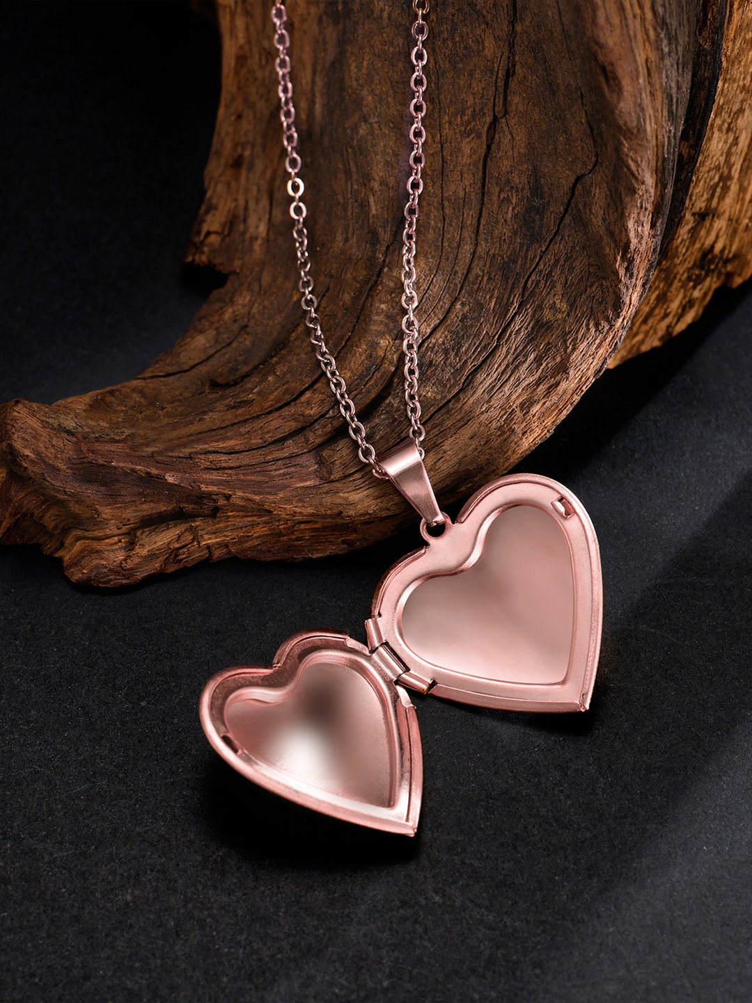 

Yellow Chimes Rose Gold-Toned Copper-Plated Openable Heart Frame Pendant with Chain