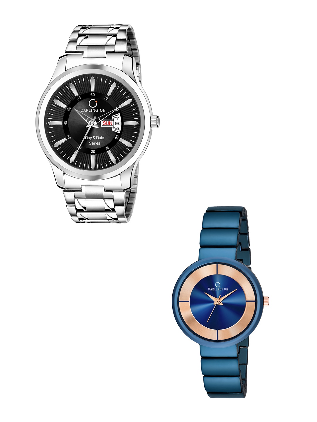 

CARLINGTON His & Her Black & Blue Analogue Watch Gift Set