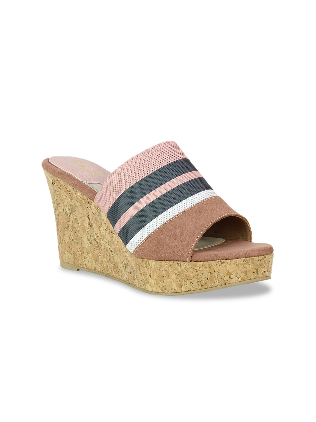 

Inc 5 Women Pink & Grey Striped Mules