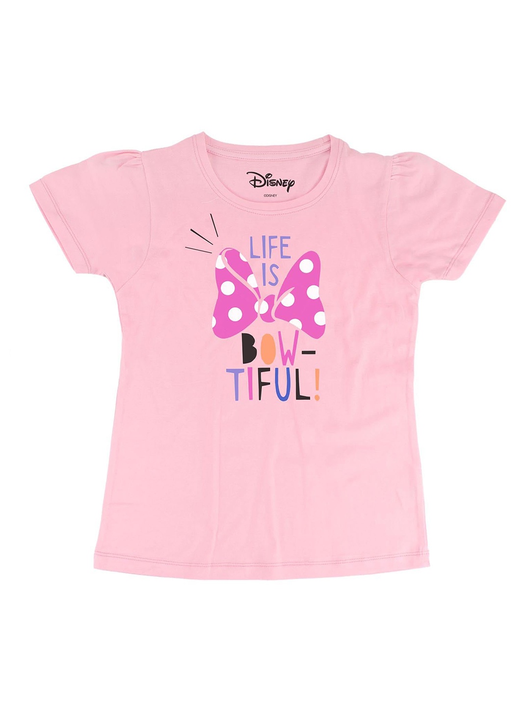 

Minnie Girls Pink Printed Round Neck T-shirt