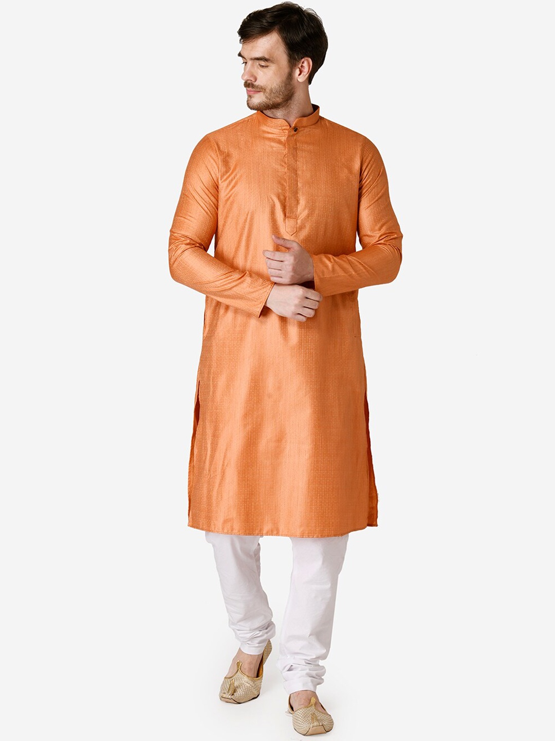 

TABARD Men Orange Jaquard Printed Kurta with Churidar