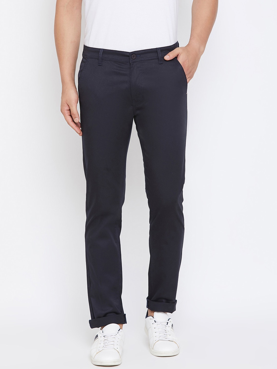 

Canary London Men Navy Blue Slim Fit Solid Regular Trousers