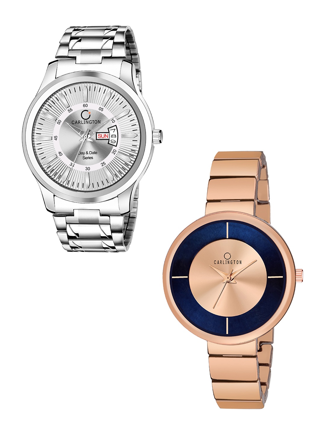 

CARLINGTON His & Her Silver-Toned & Rose Gold-Toned Analogue Watch Gift Set