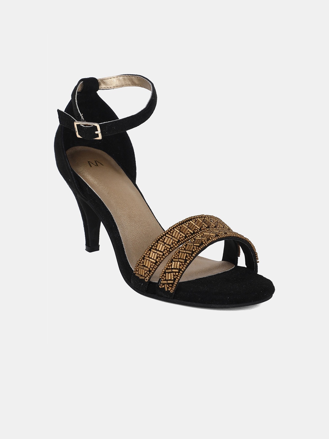 

W The Folksong Collection Women Black & Gold-Toned Embellished Sandals