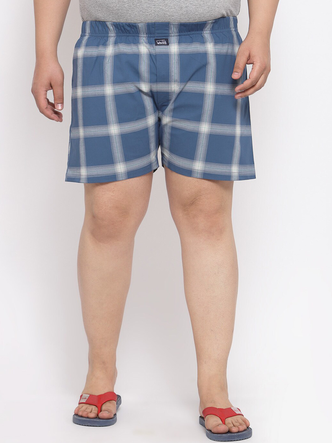 

plusS Mens Plus Size Blue and Grey Checked Pure Cotton Boxers MBX208E