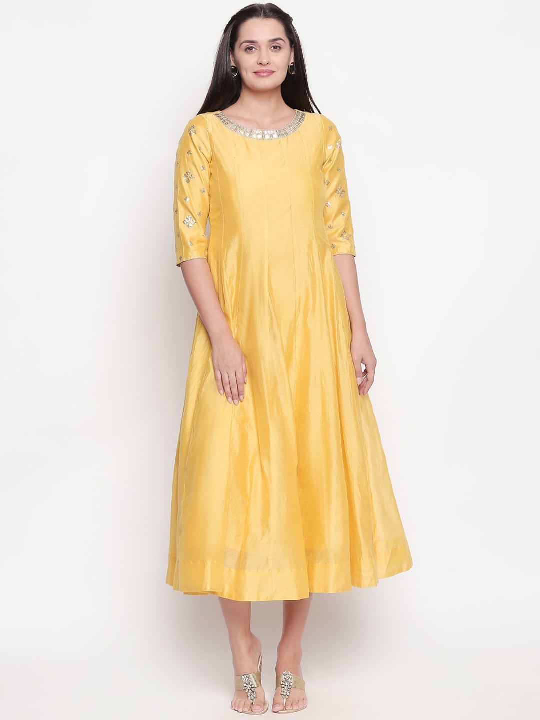 

RANGMANCH BY PANTALOONS Women Yellow Solid A-Line Dress