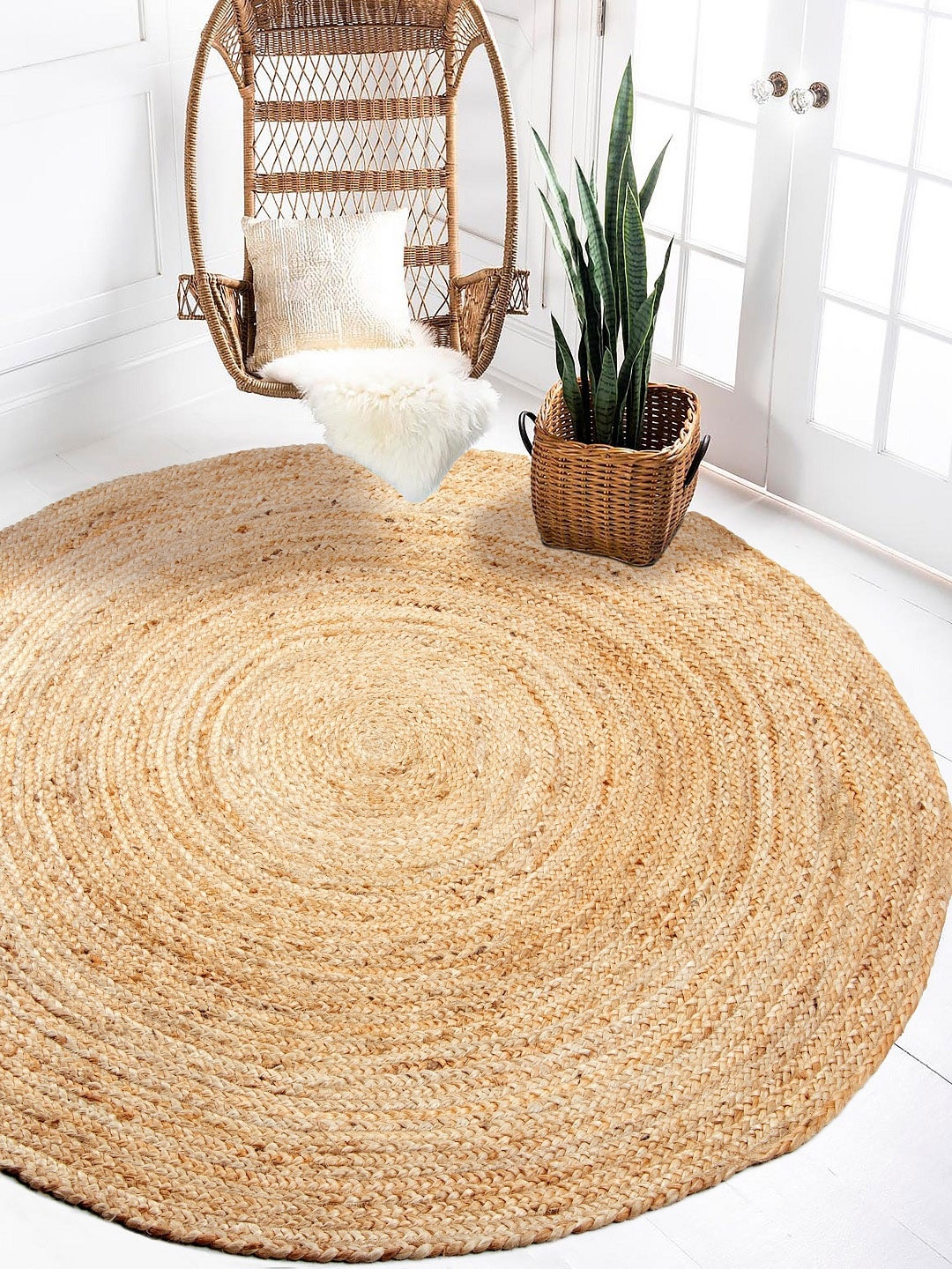 BELLA TRUE Beige Solid Round Jute Floor Mat