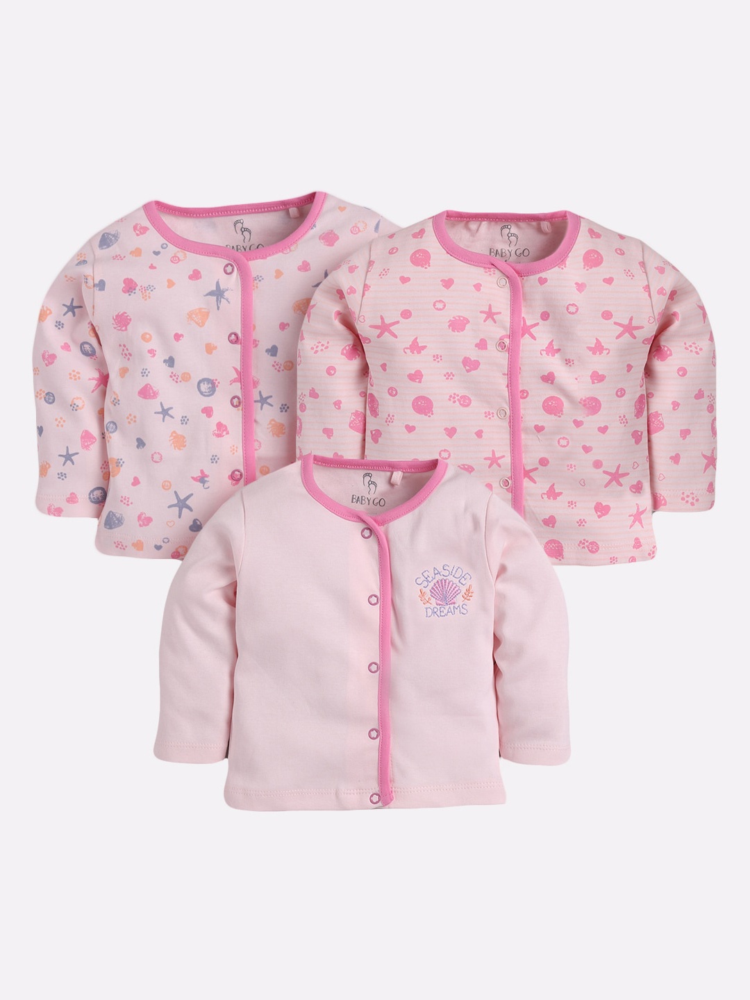 

BABY GO Infant Boys Pink Pack of 3 Printed Cotton Jhablas
