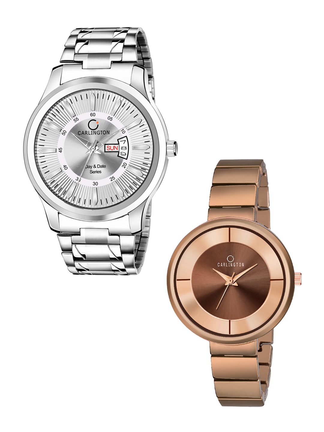 

CARLINGTON His & Her Silver-Toned & Brown Analogue Watch Gift Set