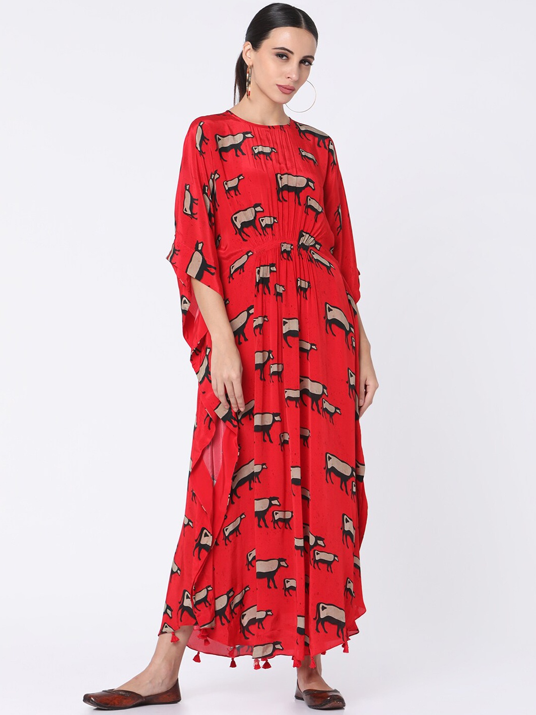 

Masaba Women Coral Orange & Beige Cow Print Kaftan Dress