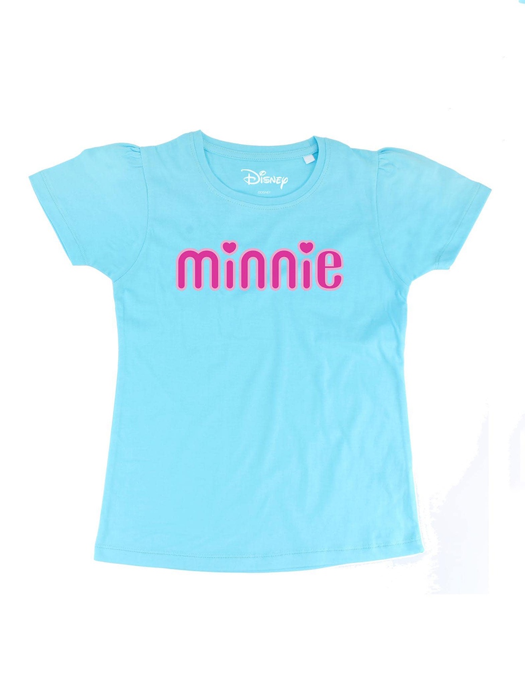 Minnie Girls Blue Printed Round Neck T-shirt