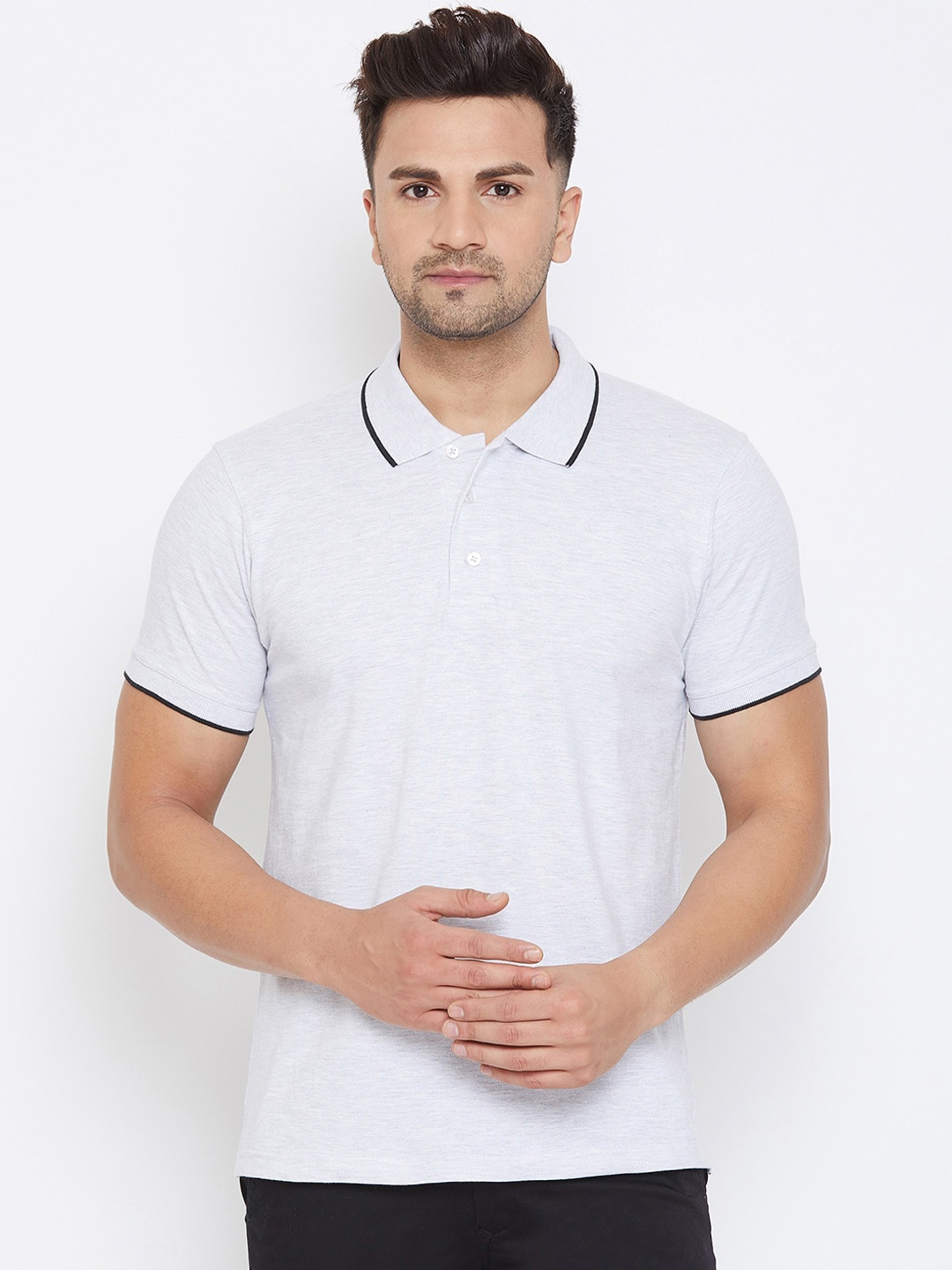 

Canary London Men Grey Melange Solid Polo Collar T-shirt
