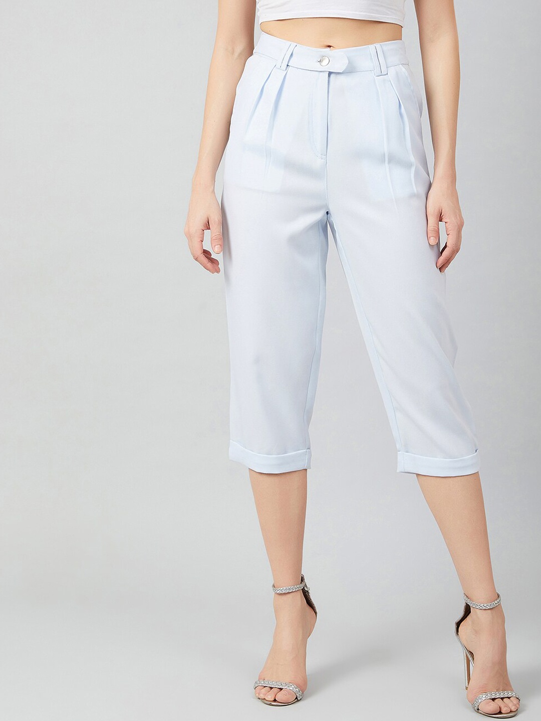 Athena Women Blue Loose Fit Solid Regular Trousers