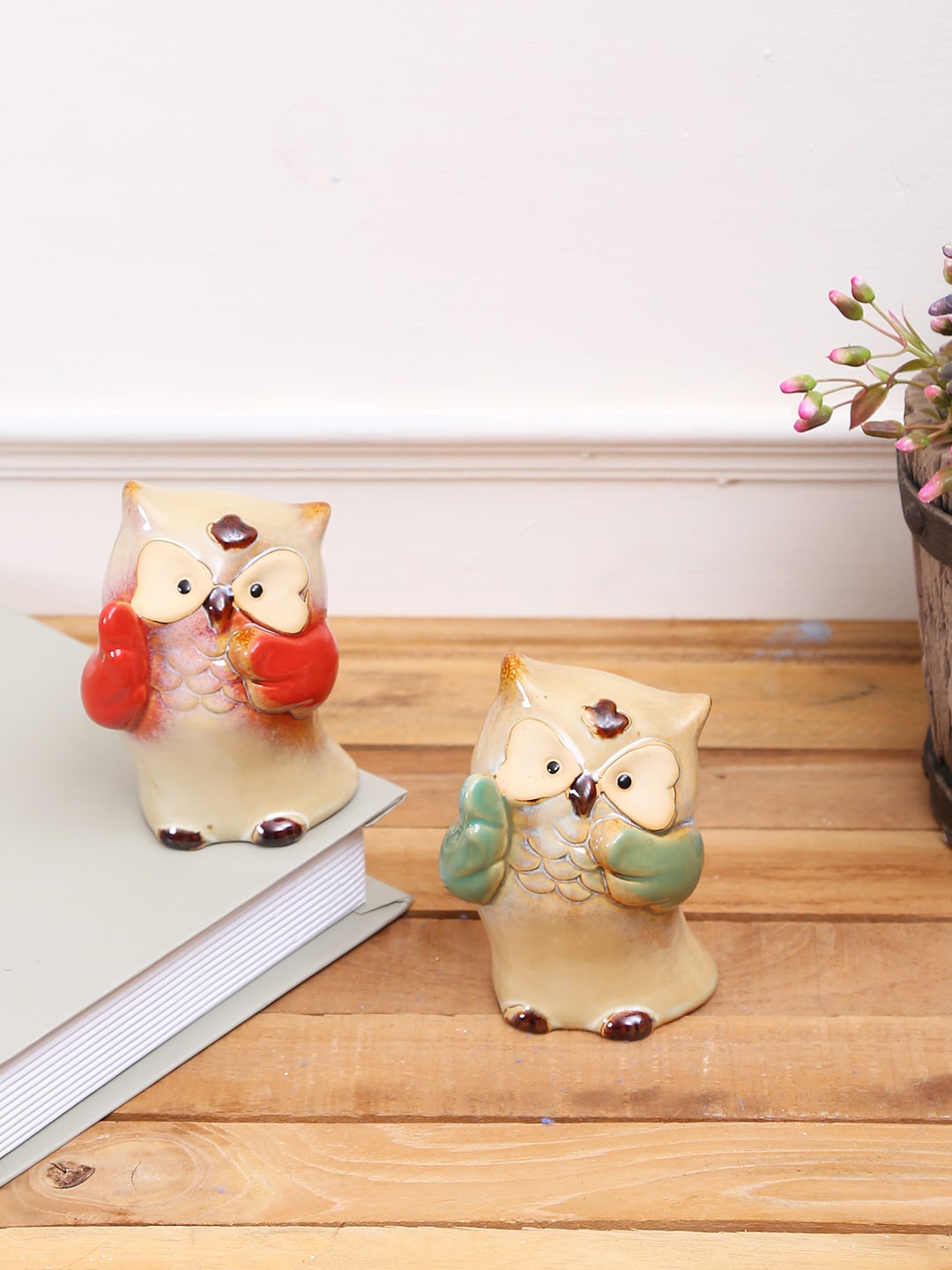 

TAYHAA Set Of 2 Ceramic Owl Showpieces, Multi