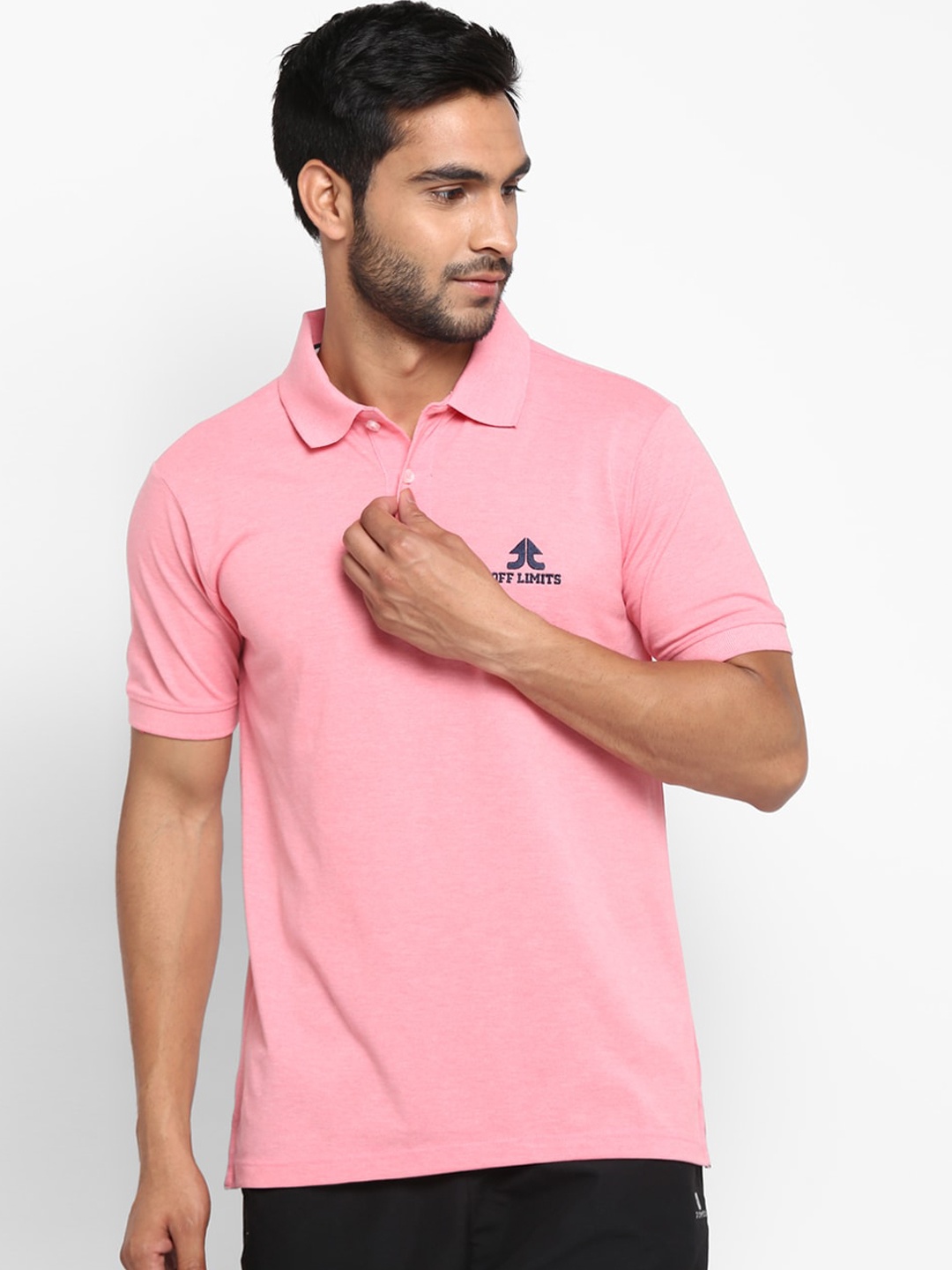 

OFF LIMITS Men Pink Solid Polo Collar T-shirt