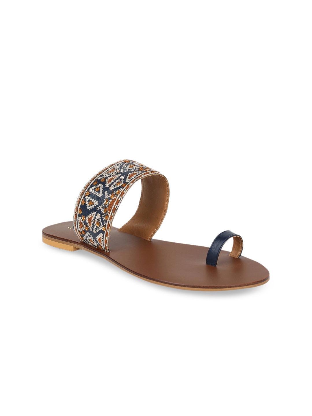 

W Women Navy Blue Embroidered PU One Toe Flats