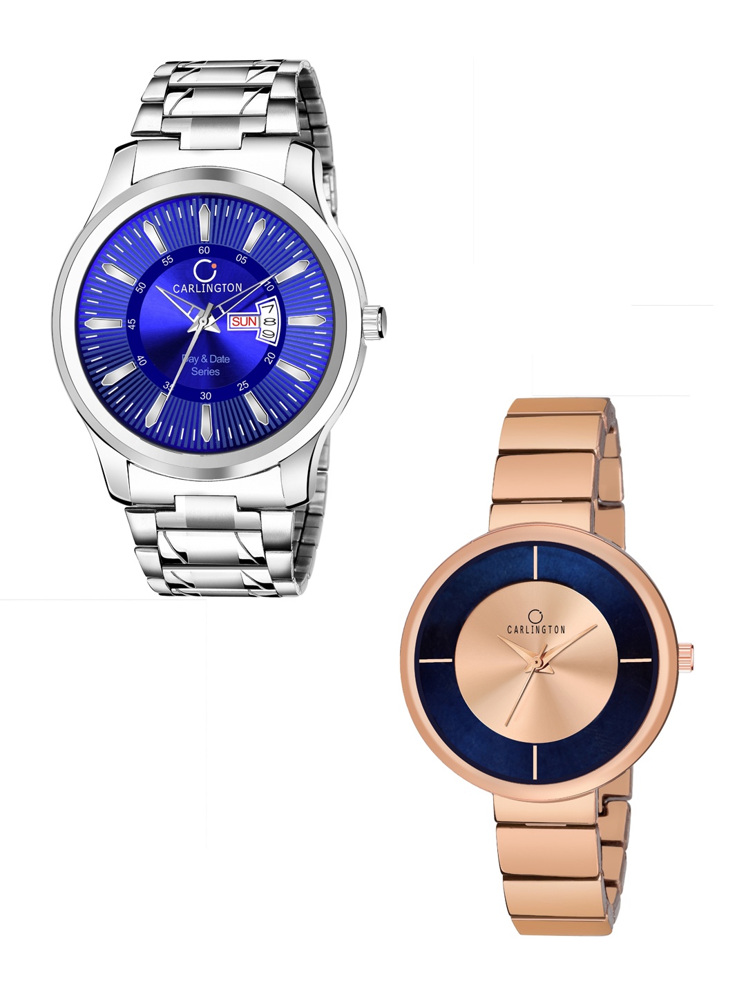 

CARLINGTON His & Her Blue & Rose Gold Analogue Watch Gift Set